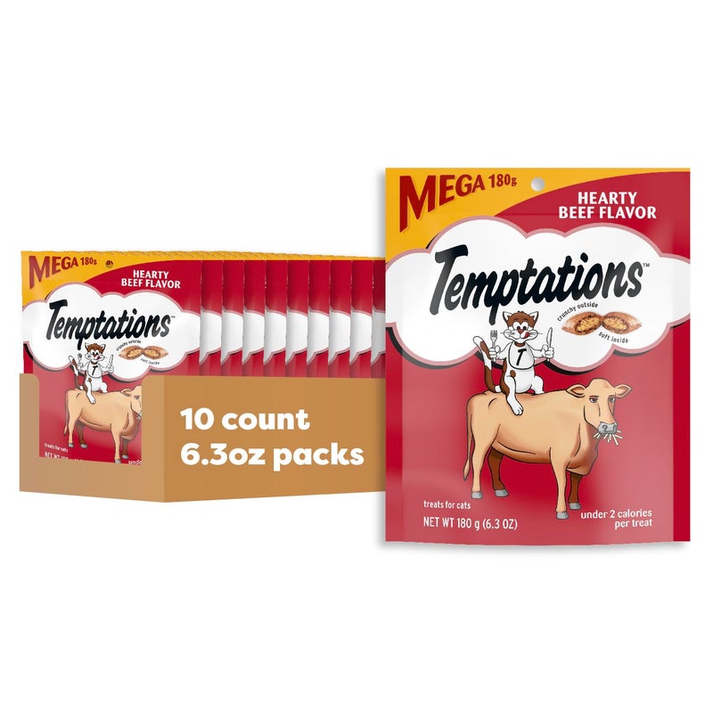 Temptations Classic Crunchy and Soft Cat Treats Hearty Beef Flavor, 6.3 oz. Pouch (Pack of 10) - Image 1